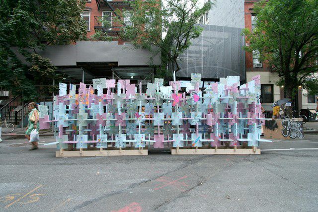 First Street Green's "visioning wall," set up during a block party in September. FSG is erecting a "wishing wall" for the Dec 10th party. (Photo courtesy Silva Ajemian) 